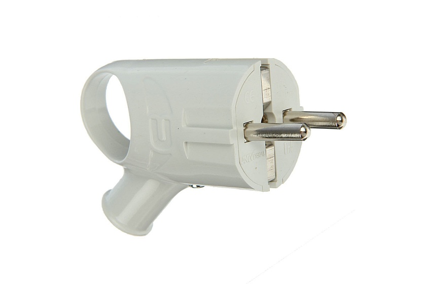 Вилка сетевая с/з угловая, белая 16А // Jilion