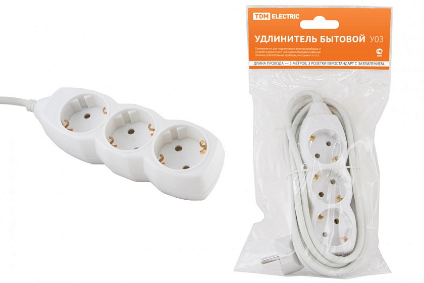 Удлинитель U-3g-1,5m-c с 3 евророзетками (б/з) 1.5м SIMPLE // Jilion